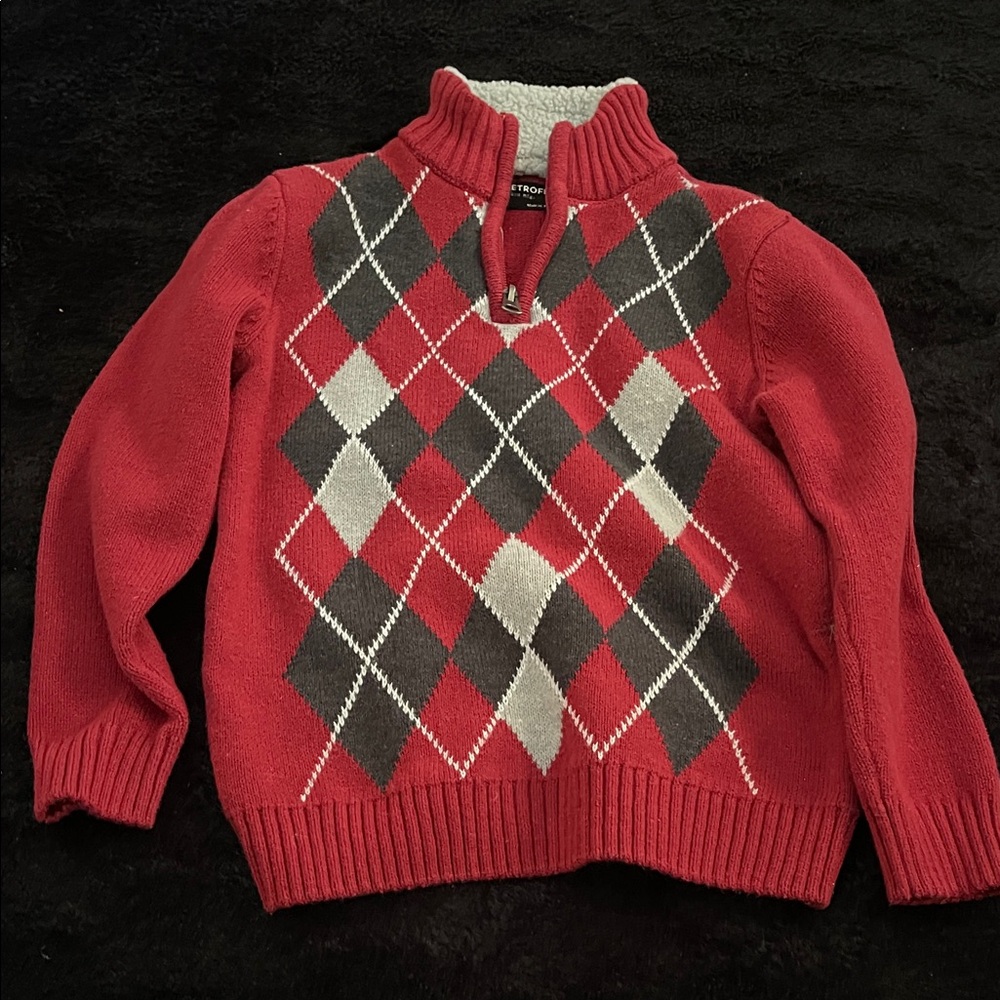 Retrofit Kids Red Argyle Sweater Casual For Holidays Festive Parties Fall